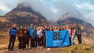 Niagara College Be World Ready students standing in front of the mountain
